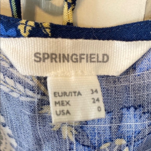 Springfield Floral Blue Midi Dress Long Balloon Sleeve Empire Boho Feminine - Picture 7 of 15